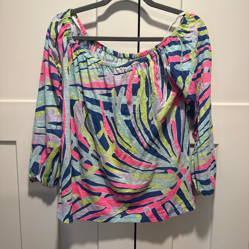 Lilly Pulitzer Women’s Off-Shoulder Multicolor Printed Top Pink/Blue/Green Small